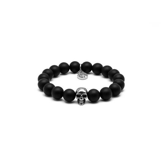 Perlenarmband Onyx matt Bikerskull