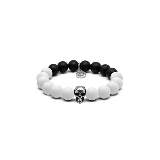 Perlenarmband Malaysia Onyx Bikerskull Harlekin